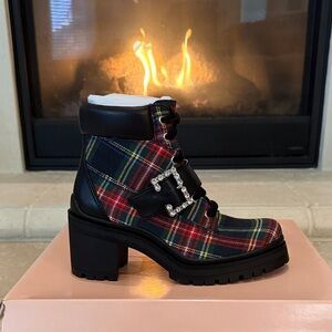 Gianni Bini Tartan Plaid Ankle Boots with Buckle